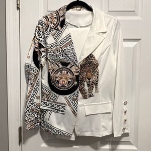 White multi costume with gold buttons